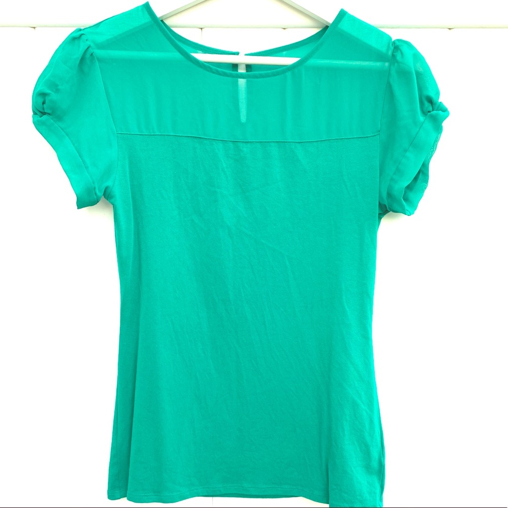 Express - Green Short-Sleeved Shirt w/Mesh - Small